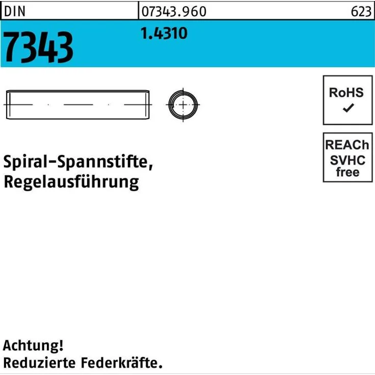 Reyher Spiralspannstift DIN 7343 /ISO 8750 8x 32 1.4310 Re gelausfür 500 Stück