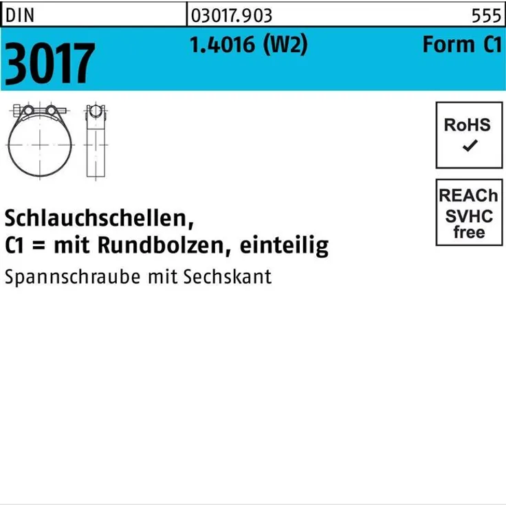 Reyher Schlauchschelle DIN 3017 W2 FormC1 130-140/30 1.40 16 Schraube galv.verz. 10 St.