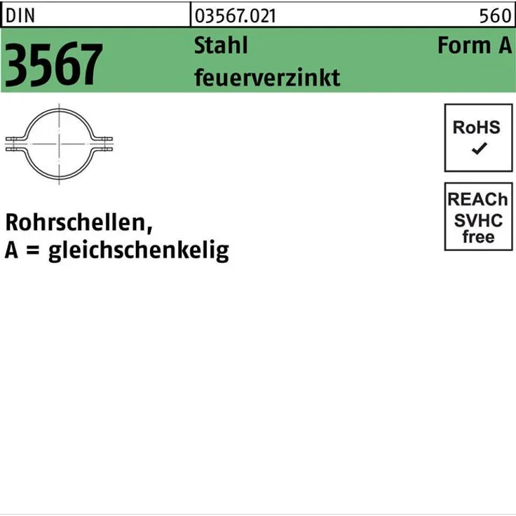 Reyher Rohrschelle DIN 3567 gleichschenkelig A 49/NW 40 S tahl feuerverz. 50 Stück