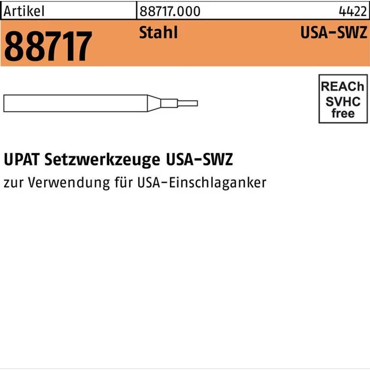 Upat Setzwerkzeug R 88717 USA- SWZ M8x 40 Stahl 1 Stück UPAT