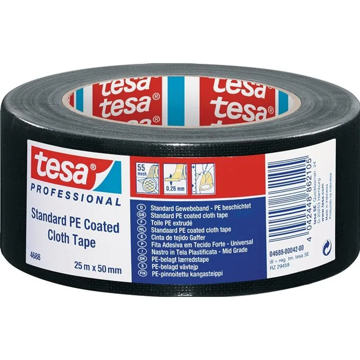 Gewebeband tesaband Stand.4688 schwarz L.25m B.50mm Rl.TESA VE: 5