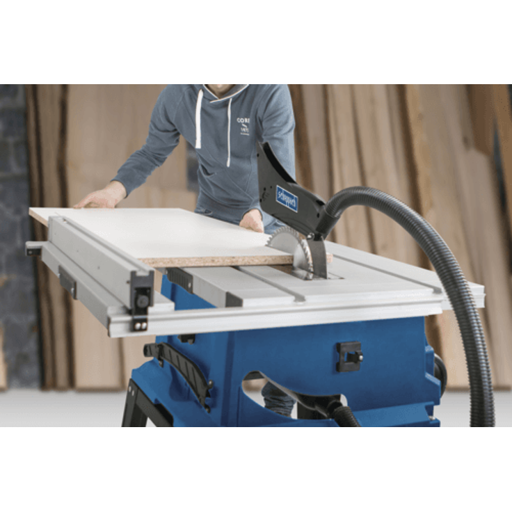 Scheppach HS105 Tischkreissäge mit Untergestell | 230V 2000W | Schnitthöhe 75mm | Sägeblatt Ø255mm | schwenkbar bis 45° | Tischverbreiterung 640x920mm | inkl. Querschneidlehre & Parallelanschlag – Bild 3
