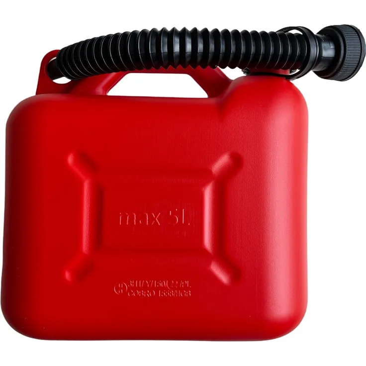 Benzinkanister 5L Kunststoff Rot, Kanister mit Ausgießer, Reservekanister, Kraftstoffkanister