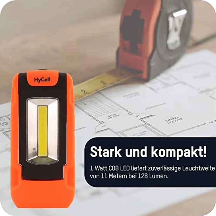 HyCell LED Werkstattlampe Flexi magnetisch & klappbar - Profi Arbeitslampe mit 128 Lumen - Vielseitige Taschenlampe mit Halteclip für Auto & Werkstatt Zubehör - LED Arbeitsleuchte inkl AAA Batterien – Bild 4