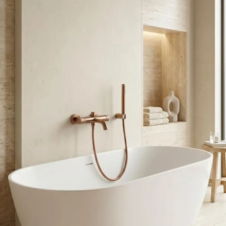 wohnwerk.idee Wannenarmatur Badewanne Armatur inkl. Handbrause, Gold Matt, Chrom, Kupfer Matt, präzise Temperaturregulierung, Diamant-Rändelung – Bild 3