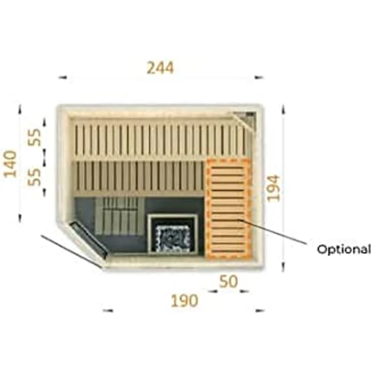 FinnTherm Sauna Innensauna Corner, BxTxH: 244 x 194 x 199 cm, 40 mm, klassisches Design, bronziete Ganzglastür – Bild 2