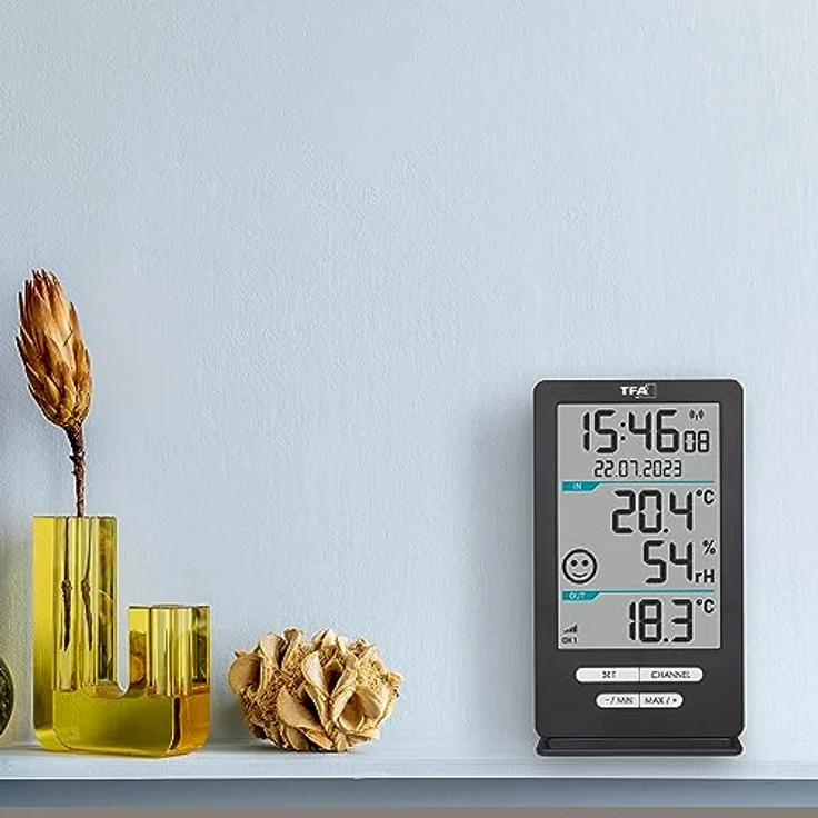 TFA Dostmann Funk-Thermo-Hygrometer Xena Home, Digital mit 100 m Sensor-Reichweite, Temperatur- und Feuchtigkeitsanzeige, inklusive Komfort-Smiley – Bild 5