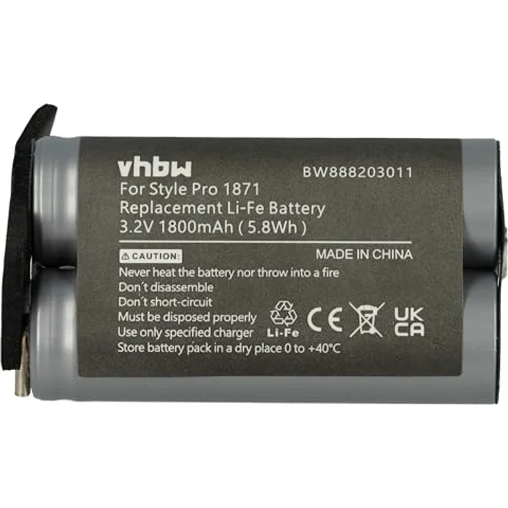 VHBW Akku für Moser Chrom Style Pro 1871 Haarschneidemaschine, LiFePO4, 1800 mAh, 3,2 V – Bild 3