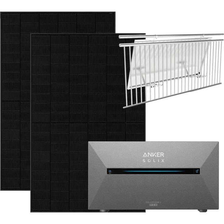 Anker Solix 900W Balkonkraftwerk mit Solarbank 2 Pro, 1,6 kWh Energiespeicher, 2x 450W JA SOLAR Monokristallin-Module, Halterung für Balkongeländer