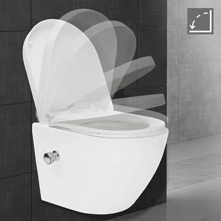 ECD Germany Spülrandloses Hänge WC Keramik Weiß mit Bidet-Funktion, Nano Beschichtung und Softclose Absenkautomatik – Bild 3