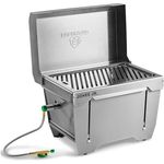 BURNHARD Camping Gasgrill Jones Jr. Edelstahl Klappgrill mit Deckel 1-Brenner 3,2 kW inkl. Transporttasche mit Rucksackfunktion und Multitool, Faltgrill ideal für Camping