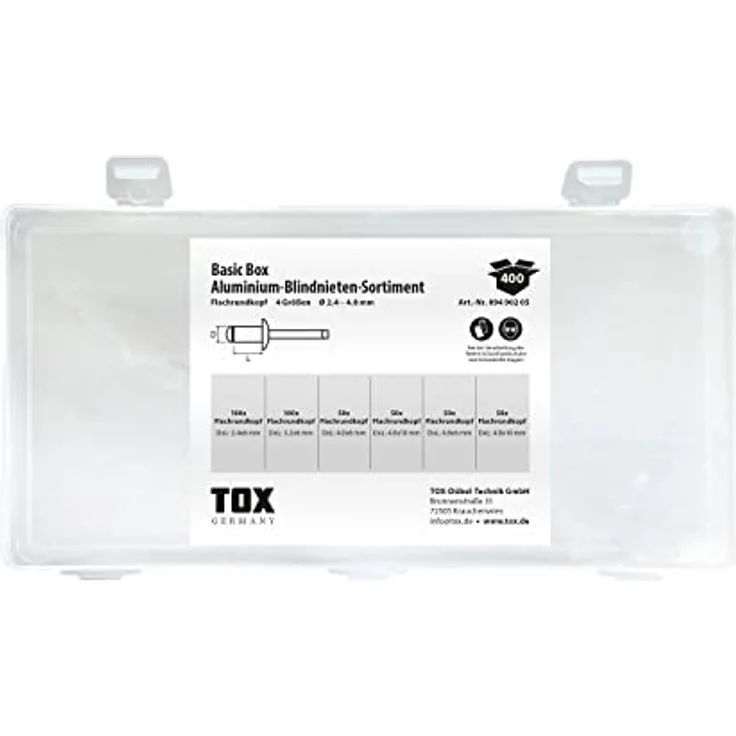 TOX Blindnieten-Sortiment aus Aluminium, mit Flachrundkopf in 6 Größen, 400-tlg. 09490205 – Bild 4