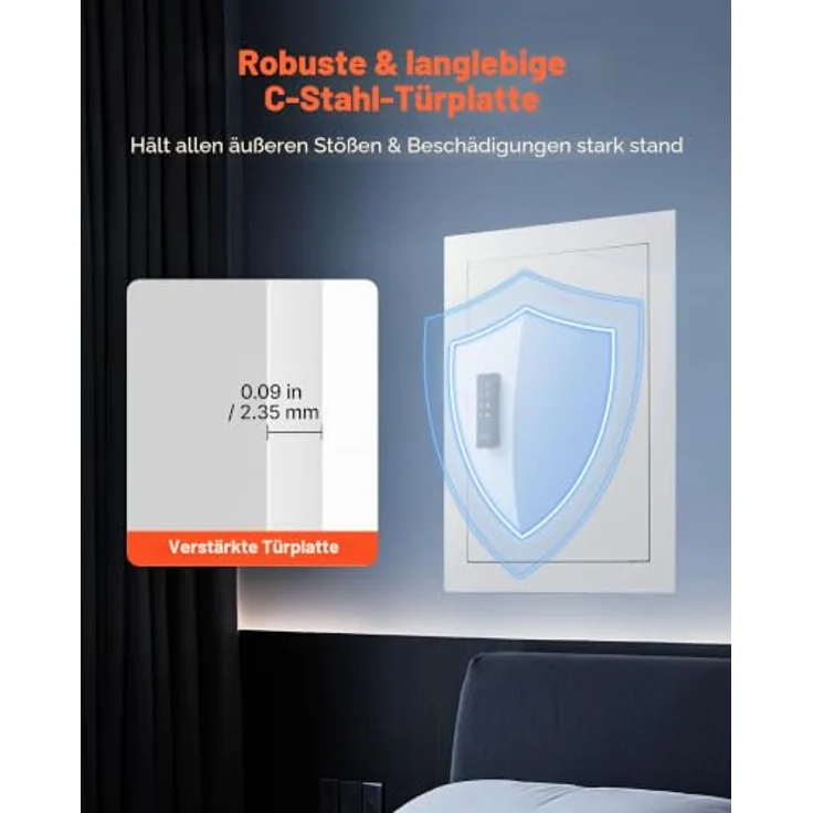 VEVOR Wandsafe, Wandtresor mit Passwort, Schlüssel & Drehknopf, Einbaugehäuse aus kaltgewalztem Stahl Q235, verstellbare Ablagen, weiß – Bild 3