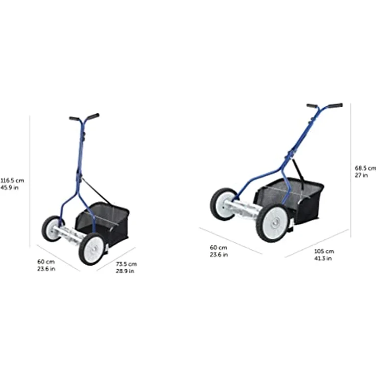 Amazon Basics Spindelmäher mit Grasfangkorb, 18-Zoll (45,7 cm), 5-Klingen, blau – Bild 5