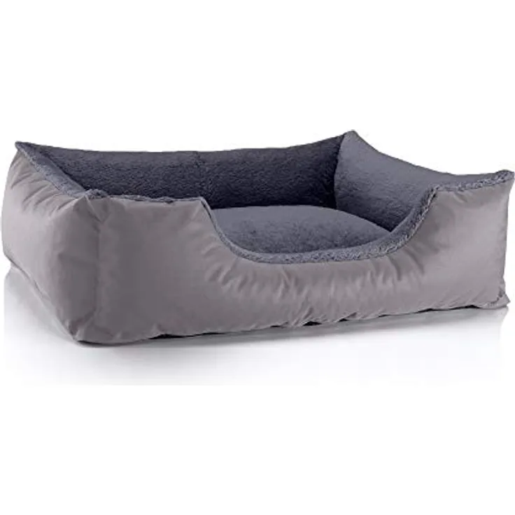 BedDog Hundebett Teddy flauschig, Hundekissen mit abziehbaren waschbaren Bezug, Hundekorb, Hundesofa, für mittel-große Hunde, L, grau-grau
