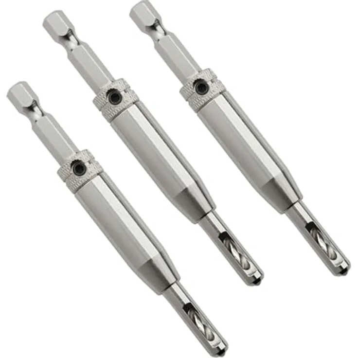 SOTECH 3 Stück Zentrierbohrer Ø 2,7 mm HSS4241 Stahl mit Sechskantschaft - Montagehilfe für Türscharniere mit gefederter Führungshülse, 3,5 mm Schraubenvorbohrung