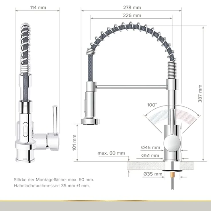 Lenz Küchenarmatur NOVA, Nickelfrei mit flexibler Pendelbrause und 2 Strahlarten, Chrom – Bild 3