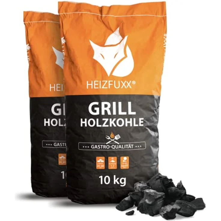 HEIZFUXX Holzkohle 20kg (2 x 10kg Säcke) Premium Grillkohle aus Hartholz, langanhaltende Glut, geringer Funkenflug, für BBQ und Smoker – Bild 2