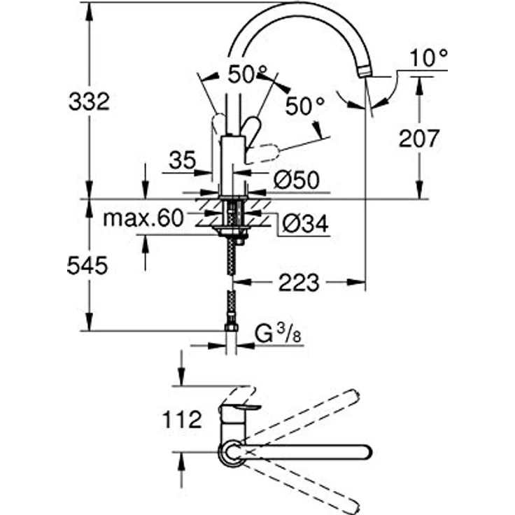 Grohe BauEdge 31367001, Einhandmischer Küchenarmatur mit 360° Schwenkbereich und hohem Auslauf, Chromoberfläche – Bild 3