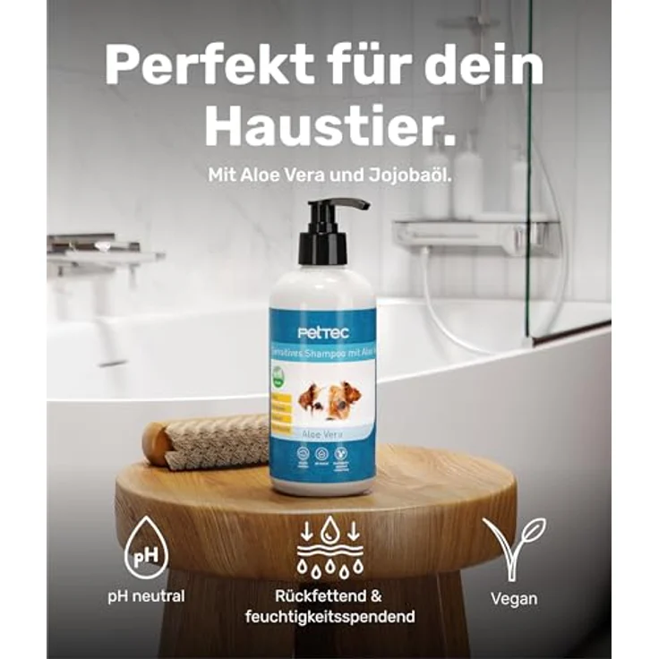 PetTec Hundeshampoo Aloe Vera, 500 ml, ph-neutral, vegan, allergenfrei, für alle Hunde und Katzen, Made in Germany – Bild 4
