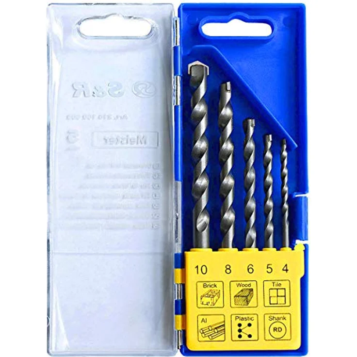 S&R Universalbohrer-Set, 5-teiliges Set mit Karbid-Bohrern für Stein, Holz & Fliesen, Größen 4-10 mm, Rundschaft für Bohrmaschine – Bild 1