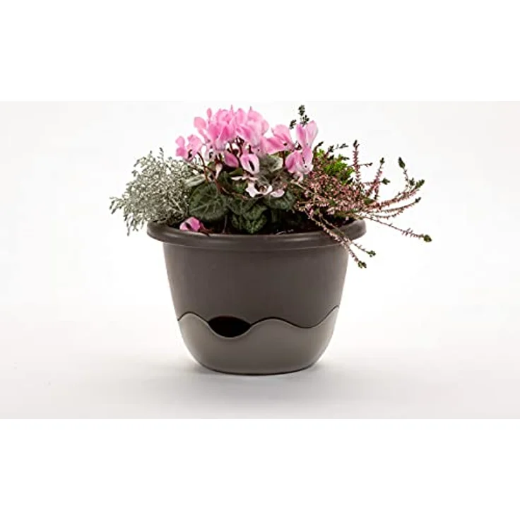 Plastia Blumenampel, Dunkel und Hell Anthrazit, 25 x 25 x 17 cm, Bewässerungsampel MARETA – Bild 3