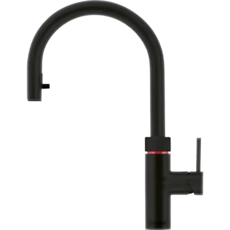 QUOOKER Flex Küchenarmatur mit COMBI+ Reservoir, schwarz - Kochendwasserhahn mit flexiblem Zugauslauf und 7 Jahren Garantie