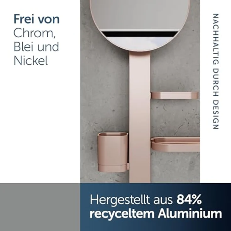 Ideal Standard Beauty Kosmetikspiegel-Set Bar S700, höhenverstellbar mit großem Spiegel Ø 205 mm und Ablagen, Rosé – Bild 5