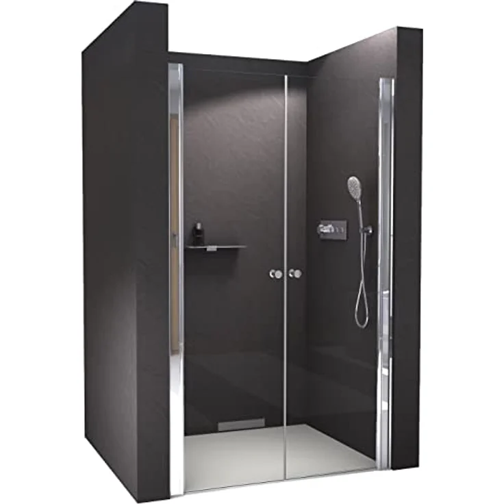 NEXTREND Nischendusche NT218 mit Doppelpendeltüren, 6 mm Nano Echtglas, Profilfarbe Schwarz matt, Breite 1000 mm – Bild 1