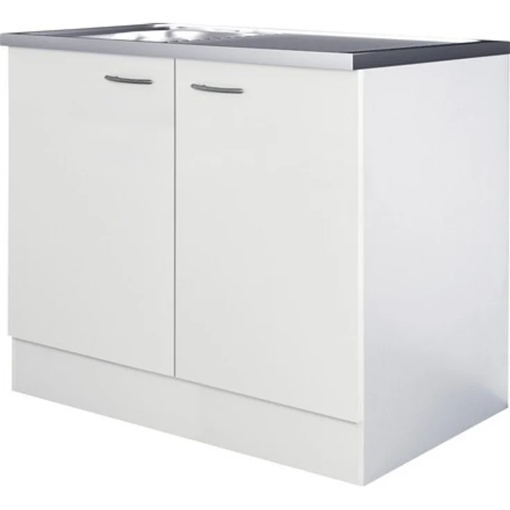 Flex-Well Spülenschrank inkl Spüle Wito BxTxH 100 x 60 x 85 cm weiß matt zerlegt 5372 - Vielseitiger Unterschrank mit Edelstahl-Auflagespüle und großem Stauraum