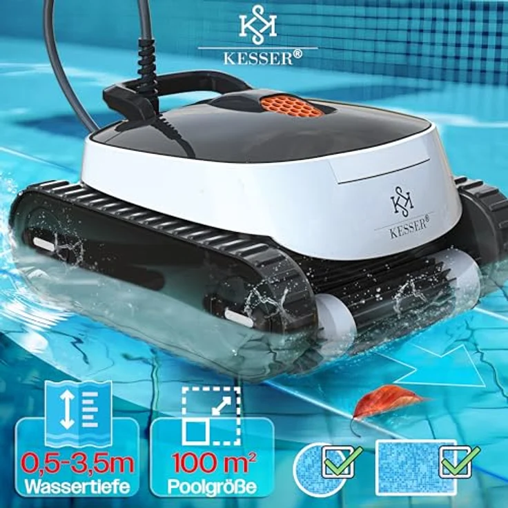 KESSER® Poolroboter für Boden und Wand | Poolsauger bis 100m² Pools & eine leistungsstarke Reinigung | Vollautomatischer Poolreiniger mit App-Funktion und Klettermechanismus, blau – Bild 8