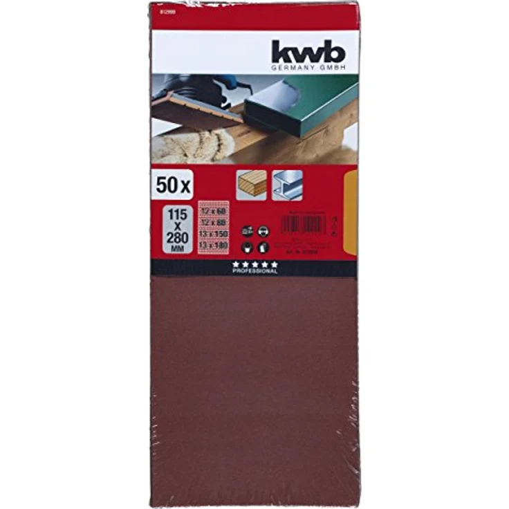 kwb Korund Schleifpapier-Set – für Holz und Farbe, K 60, K 80, K 120, K 180, 115 mm x 280 m, für Schwingschleifer (50 Stk. - Sparpack) – Bild 2