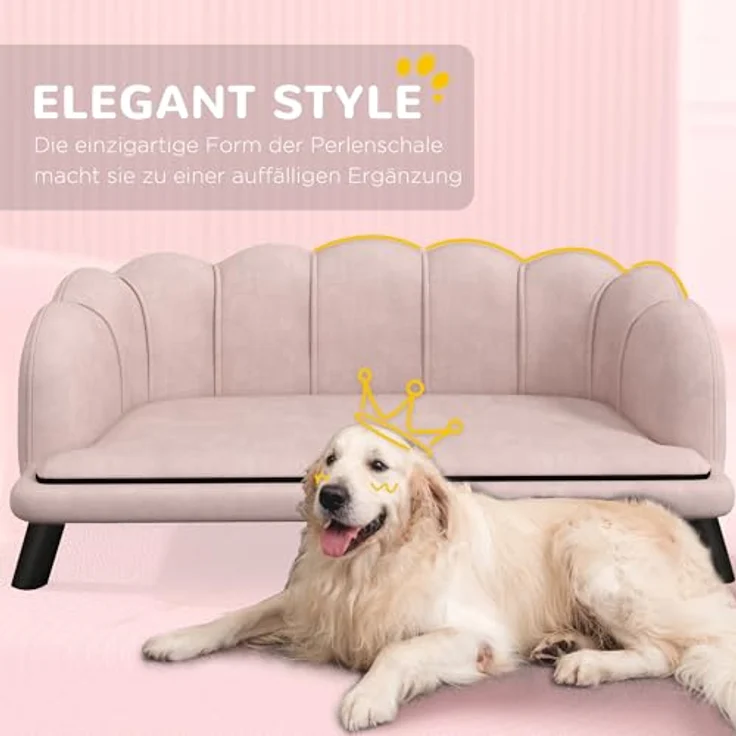 PawHut Hundesofa Hundecouch, Rosa, Waschbarer Bezug, mit Rückenlehne und Holzbeine, für mittelgroße Hunde unter 25 kg – Bild 3
