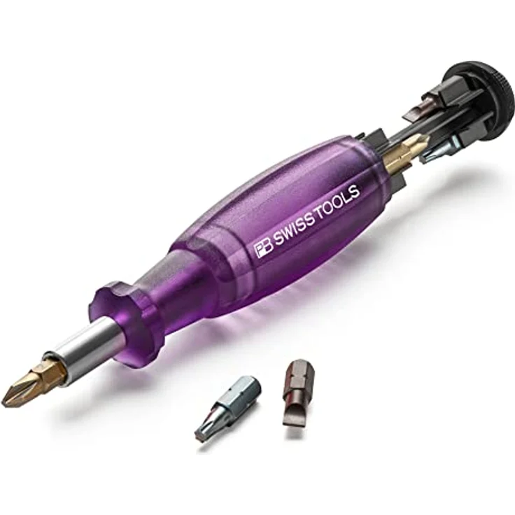 PB Swiss Tools Bit Handhalter Schraubendreher PB 6464 | 100% Swiss Made | Schraubendreher magnetisch mit Bits im Griff, inklusive Schlitz 2/3/4, PH1/PH2, T10/T15/T20 Bits, Violett – Bild 2