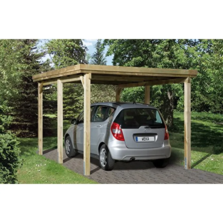 Weka Carport 617 Größe 1 kdi, Carport mit stabilem PVC Trapezprofildach, Grundmaß 294 x 398 cm, Pfostendurchmesser 12 x 12 cm