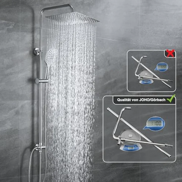 JOHO Duschset ohne Armatur, Edelstahl Chrom Duschsystem, wassersparende Regendusche mit 20x20cm Kopfbrause und 3 Strahlarten – Bild 4