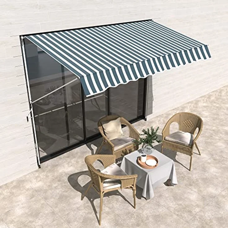 Outsunny Markise Gelenkarmmarkise Klemmmarkise Höhenverstellbar Sonnenschutz Faltarm Handkurbel Balkon Alu Grün+Weiß 300 x 150cm – Bild 2