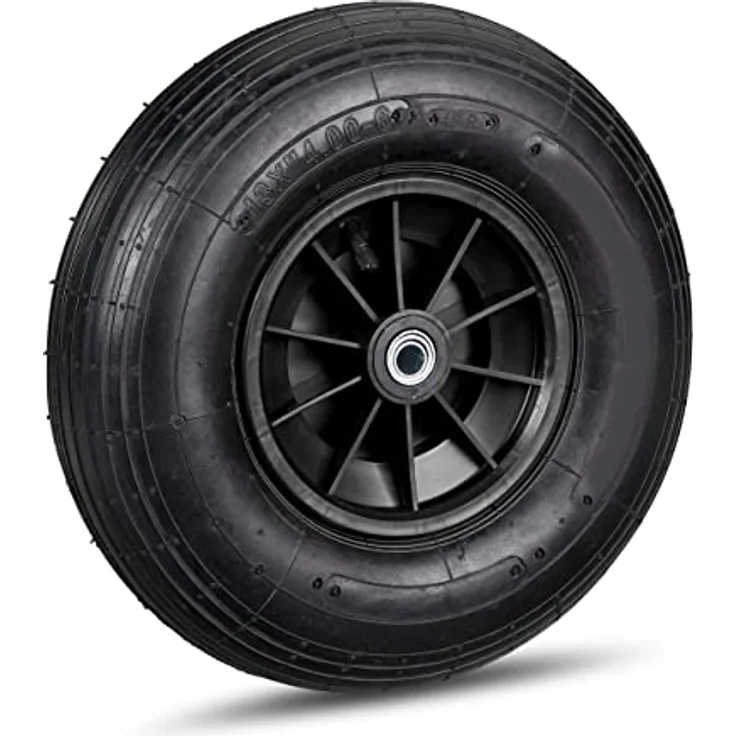 Relaxdays Schubkarrenrad, 4.00-6 Reifen, Kunststofffelge, luftbereift, 3 Adapter, 136 kg, Ersatzrad Schubkarre, schwarz 10029586_1227 – Bild 1