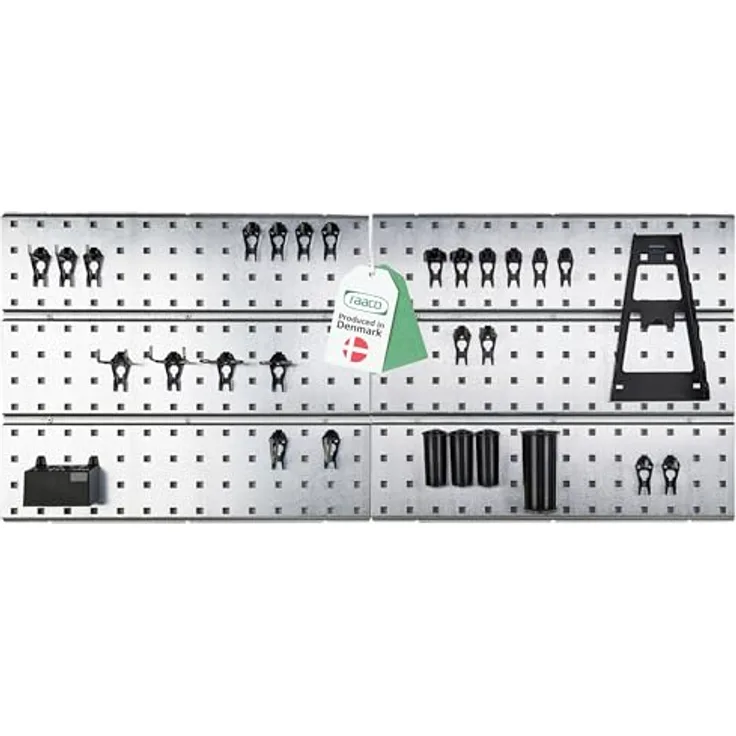 Raaco 2 TWP Set, verzinkte Werkzeugwand mit 28 SuperClips, 104 x 88 cm, 150 kg Tragfähigkeit, erweiterbares Ordnungssystem für Werkstatt, Garage & Hobbyraum