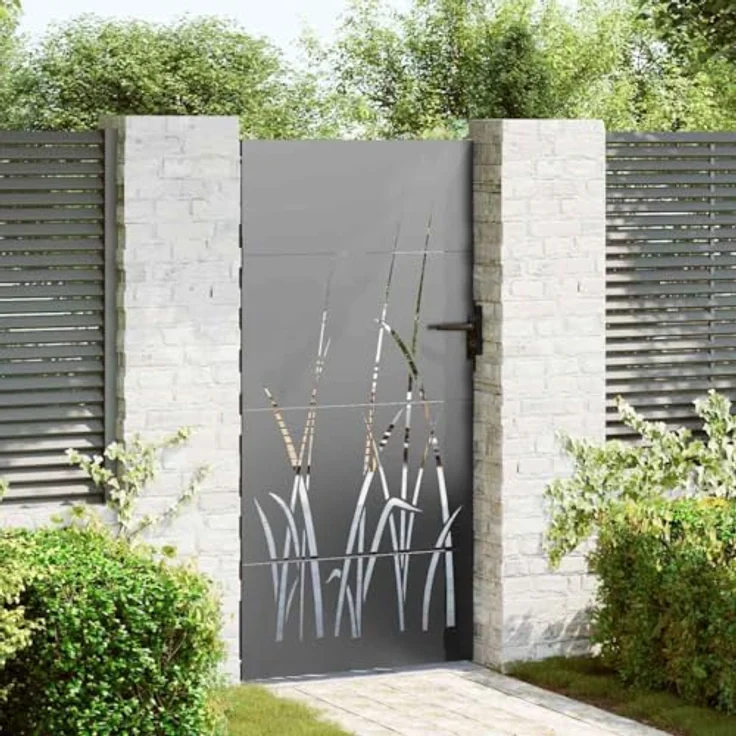 vidaXL Gartentor Schwarz, 105 x 175 cm, Pulverbeschichteter Stahl, Moderne Laserschneide-Design, Rostbeständig, Einfache Montage – Bild 2