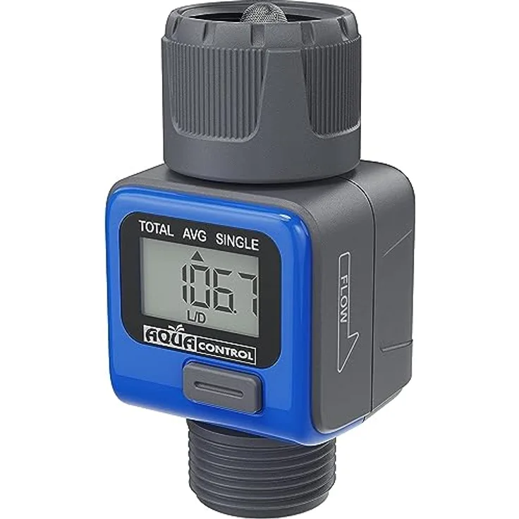 Digitaler Durchflussmesser für Wasserhahn oder Schlauch. 3/4-Zoll-Gewinde, misst Ihren Aufwand und spart Wasser, wenn Sie Ihre Pflanzen bewässern. Mit mehreren Funktionen. Knopfzelle im Lieferumfang