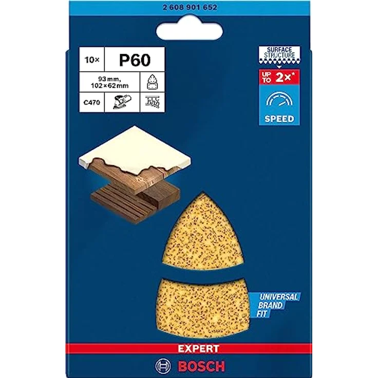 Bosch Accessories 2608901652 Schleifpapier für Multischleifer Körnung 60 (L x B) 93 mm x 102 mm 10 St. – Bild 2