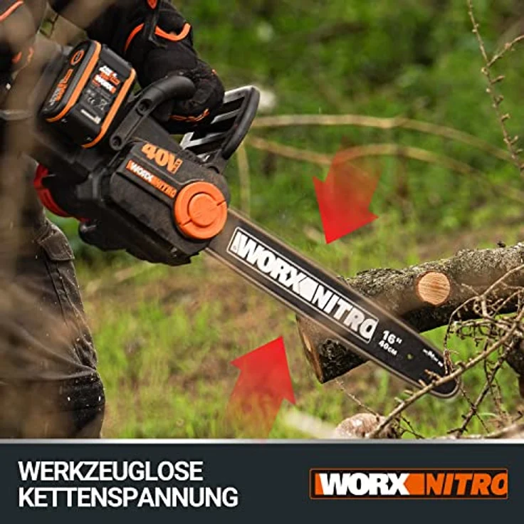 Worx Akku-Kettensäge WORX NITRO WG385E 40V inkl. Akku und Ladegerät, 40,00 cm Schwertlänge, Automatischer Kettenöler, Drahtlos – Bild 6