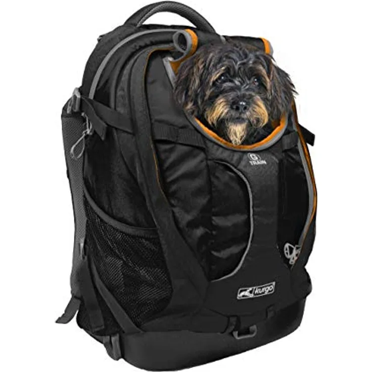 Kurgo G-Train Hunderucksack, Mit integriertem Haustierfach, Wasserfester Boden, Für Haustiere bis zu 11 kg, Schwarz