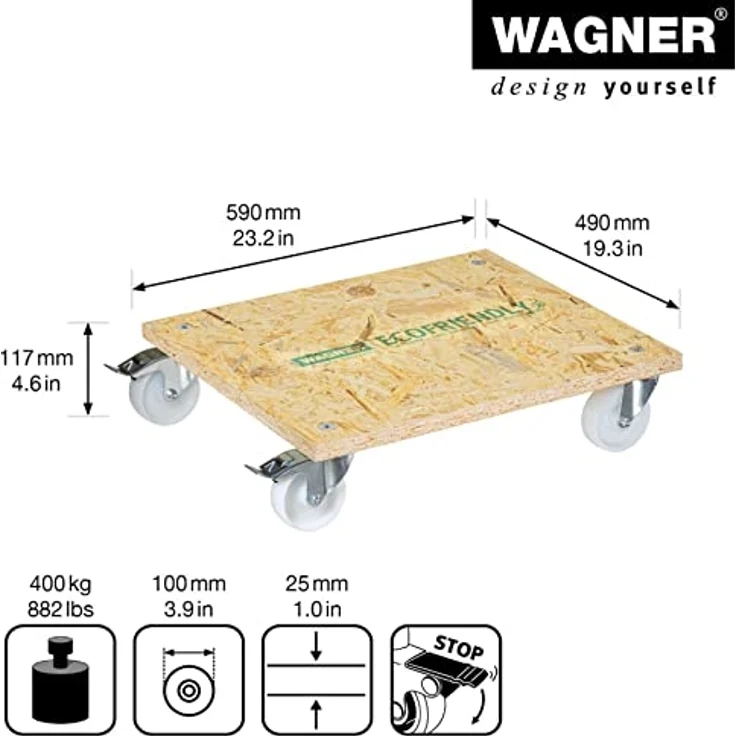 WAGNER Transporthilfe MM 1617, OSB 25 mm, 400 kg Tragkraft, 59 x 49 x 12 cm, CO2-neutral, formstabil, beste Beweglichkeit – Bild 2