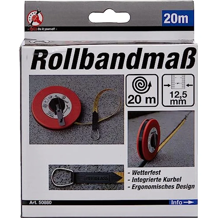 BGS Diy 50880 | Rollbandmaß | 20 m | Breite 12,5 mm | Fiberglas | beideitsig markiert, Meter-Skala – Bild 2