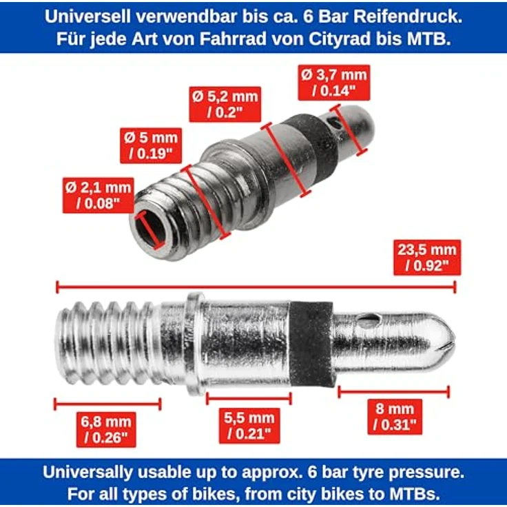 Fahrradventil Ersatz Set, 22-Teile, 4 x Fahrrad Schlauch Blitz-Ventil, inklusive 8 x Ersatz Ventilkappen, 2 x SV-DV auf AV Ventil Adapter, Blitzventil – Bild 6