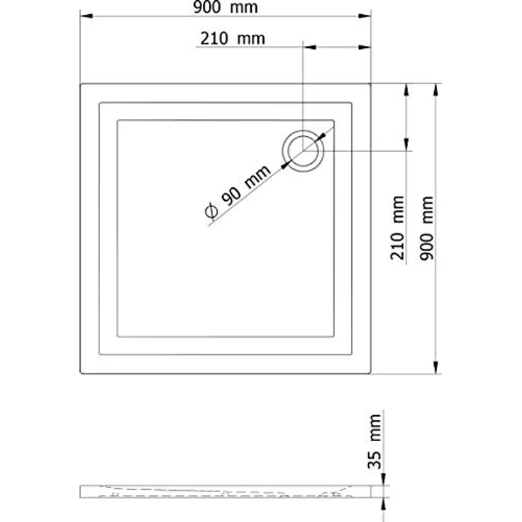 Schulte EP212090 04 Duschwanne extra-flach Quadrat, 90 x 90 cm, Mineralguss, alpinweiß, inkl, Füße und Ablauf, für bequemen Einstieg – Bild 2
