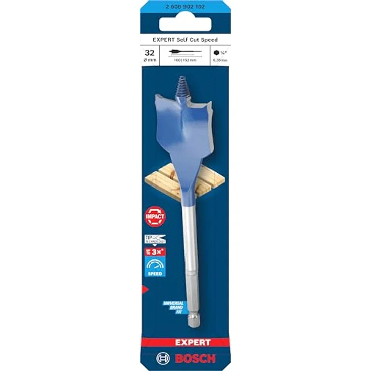 Bosch Expert Self Cut Speed Spade Bit, 32mm x 152mm, HEX Shank, schnelles Bohren für Weichholz – Bild 2