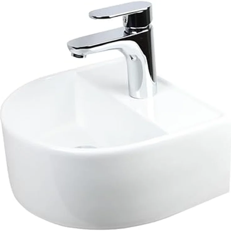 Stabilo Sanitär Waschbecken Keramik Hängewaschbecken halbrund weiß Komplettset mit Abflussrohr und Abflussstopfen, Pflegeleicht und fleckenresistent – Bild 6